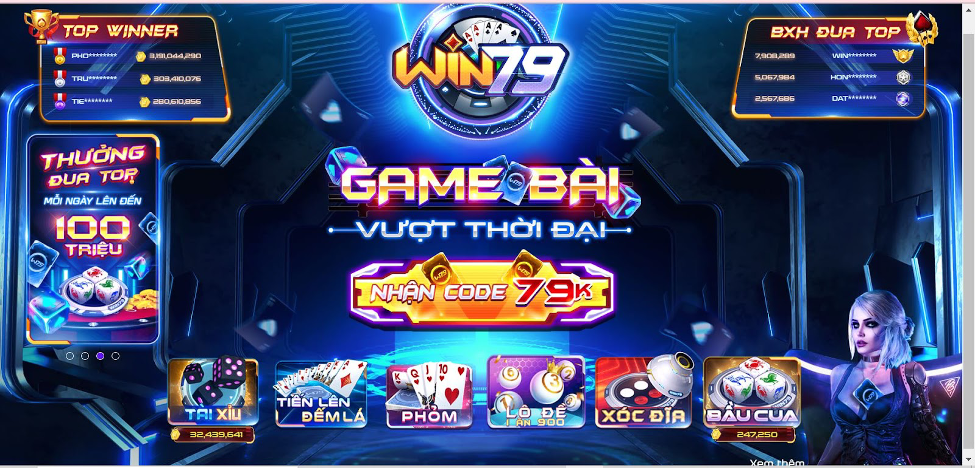 Giao diện chơi game tại win79
