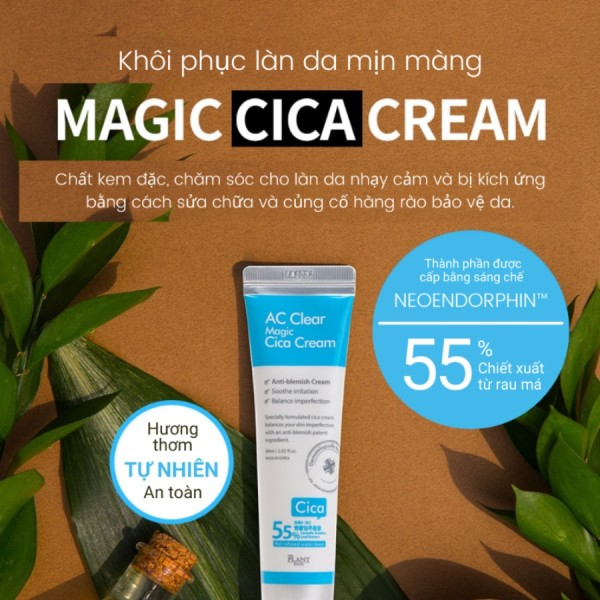 Kem ngăn ngừa thâm mụn The Plant Base AC Clear Magic Cica Cream 60ml